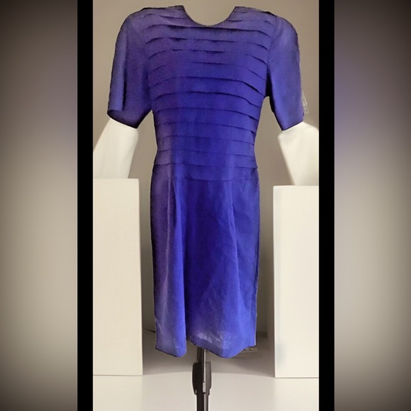 💙KATHIE LEE💙LINEN TIERED PLEAT DROP WAIST SHORT SLEEVE SHEATH VTG DRESS EUC❣️ - Picture 1 of 9